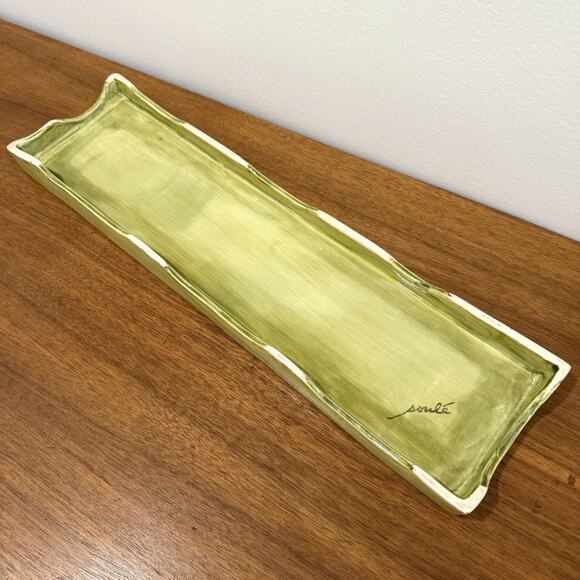 Aletha Soule Studio Earthenware Pottery Fruit Tray Serving Tray 18.5" Kiwi Green - Picture 11 of 11